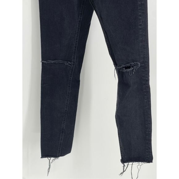 Free People Jeans Skinny Women Size 27 Black Raw Hem Distressed High Rise - Picture 3 of 13